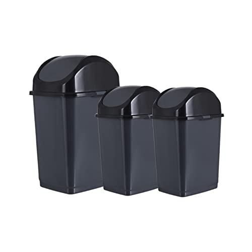 Image of Superio Swing Top Trash Can,Set of 3 Waste Bins for Home, Kitchen, Office, Bedroom, Bathroom, Ideal for Large or Small Spaces - White (Grey-10 qt+2 5 qt)