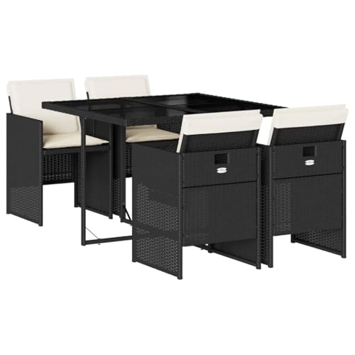 vidaXL Ensemble à Manger de Jardin avec Coussins 5 pcs, Table et Chaises à Dossier Rabattable, Meubles d'Extérieur Patio Terrasse, Noir Résine Tressée
