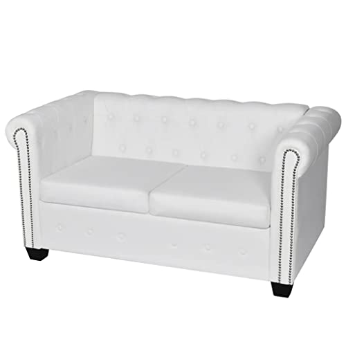 Woonisher Canapé Chesterfield à 2 Places Cuir synthétique Blanc canapé-lit Double Convertible