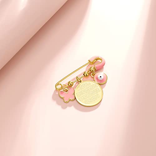 Image of 18K Gold Plated Baby Evil Eye Pin Baby Protection Jewish Brooch Jewelry Diaper Stroller