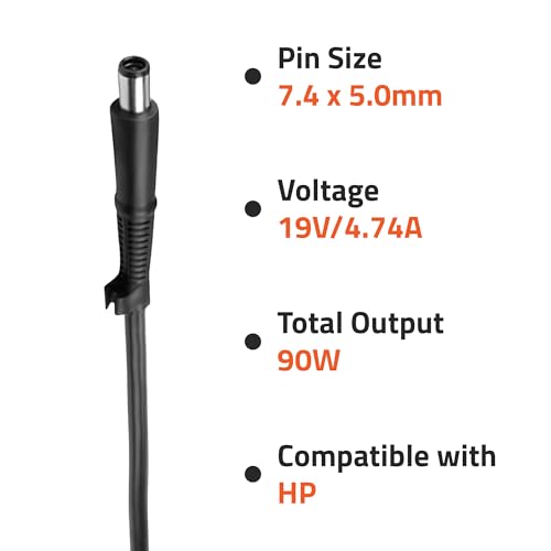 Image of AR0903 90 Watt Laptop Charger /Adapter with Power Cord Compatible with HP Laptops (19 V /4.74 A, Pin: 7.4 x 5.0 mm)