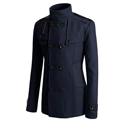 Men's Notch Lapel Double Breasted Long Trench Coat Casual Cotton Blend Peacoat Winter Long Jacket3