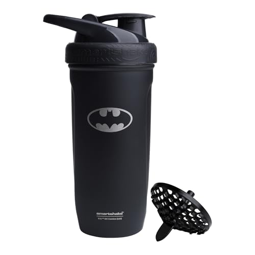 Smartshake DC COMICS Reforce Stainless Steel Protein Shaker Bottle 900 ml | 30 oz - Leakproof Screw-on Lid - BPA Free – Unisex - Non Insulated - Batman Logo