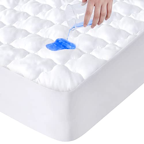 Twin Extra Long (XL) Waterproof Mattress Pad, Cooling Twin XL Mattress Protector Cover for College Dorm, Breathable & Noiseless Twin XL Mattress Fitted with Deep Pocket to 14' Depth