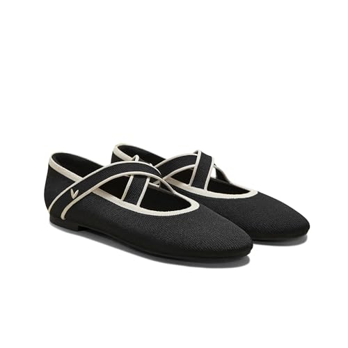VIVAIA Nia Women’s Mary Jane Flats Shoe with Cross-Strap Style Almond Toe Comfortable Ballet Flats for Casual Daily Wear