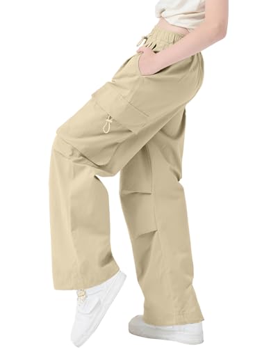 Image of AOWKULAE Girls Cargo Pants Casual Drawstring Jogger Sportswear Parachute Pants