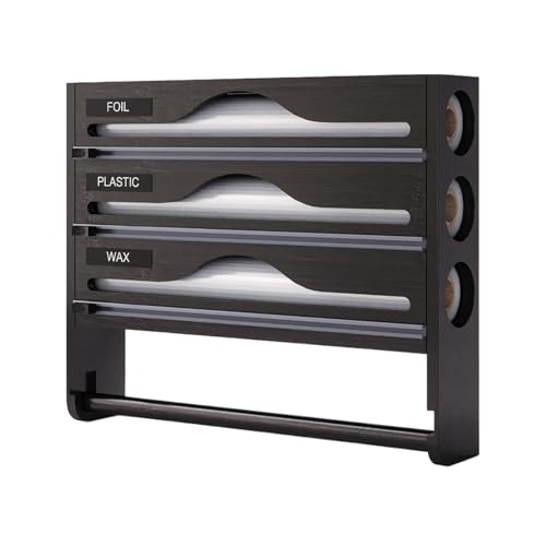 Organizador de papel de aluminio para cajón – Portarollos con cortador – Contenedor de almacenamiento reutilizable ahorrador de espacio organizador para pared cocina apartamento armario