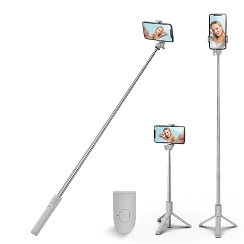 XIHAMA Selfie Stick Tripod Stable Tripod Stand with Detachable Wireless Remote Compatible with iPhone 16 Pro Max/16 Plus 15/14/13, Samsung, LG, Google Smartphones(White)