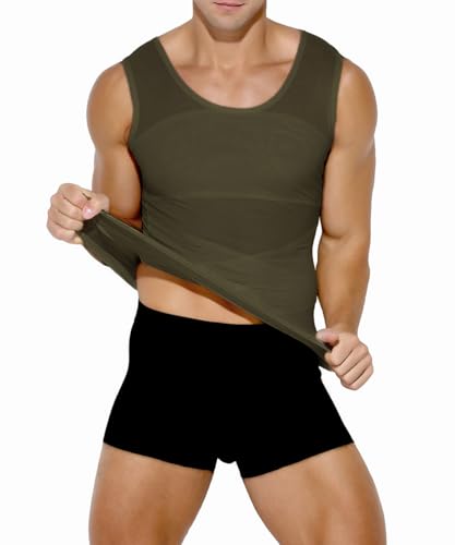 Casey Kevin Shapewear męskie kompresyjne podkoszulki elastyczne, wyszczuplające brzuch, męski body shaper, tank top bez rękawów, L