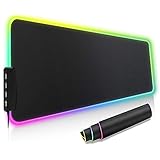 ゲーミングマウスパッド 大型キーボードパッド 防水RGB ズレない設計 4USBケーブル付属 【一年保証付き】 ブラック