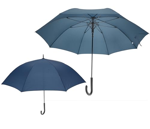 Paraguas resistente al viento automático grande de 111cm con mango curvo azul