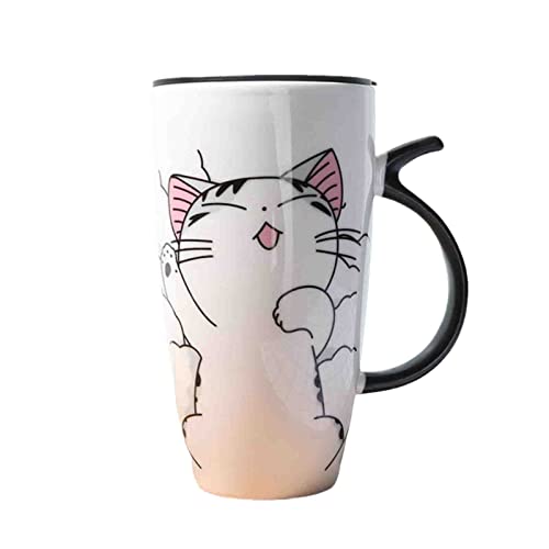 600ml Cute Cat Ceramics Coffee Mug with Lid Large Capacity Animal Mugs Creative Drinkware Coffee Tea Cups Novelty Gifts Milk Cup