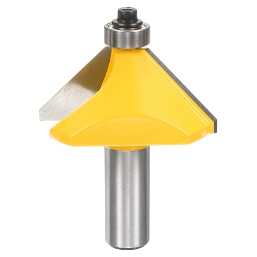 Image of HARFINGTON 45 Degree Chamfer Router Bit 1 /2 Inch Shank 1 /2 inch Cutting Edge Carbide Tip with Bearing for Woodworking Milling Cutter Tool, Yellow