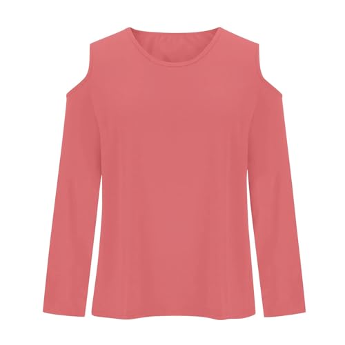 Girls Shirts Trendy 2025 Round Neck Off Shoulder Long Sleeves Cute Tees Shirt Casual Comfy Soft Solid Blouse Tops4