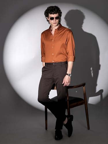 Image of BEYOUNG Regular Fit Formal Satin Shirt for Men | Full Sleeves | Men's Stylish Satin Silk Shirt | Formal Shirt | Buttondown Collar | Satin Solid Shirt for Men