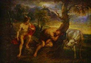 Peinture à l'huile Rubens Argus et Mercure 1635 en toile de maître 36 x 48 pouces