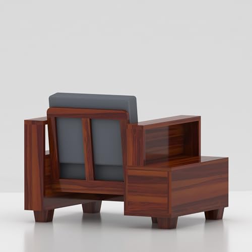 Image of Sheesham Wooden 1 Seater Sofa Set for Living Room | Solid Wood Sofa with Side Box Storage & Cushion | Rosewood Sofa Set for Home & Office | Lounge (Honey, 1 Seater)