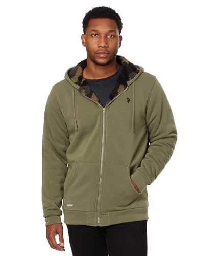 U.S. POLO ASSN. Men's Big & Tall USPA Solid Full Zip Camo Lined Sherpa Hoodie, Urban Jungle