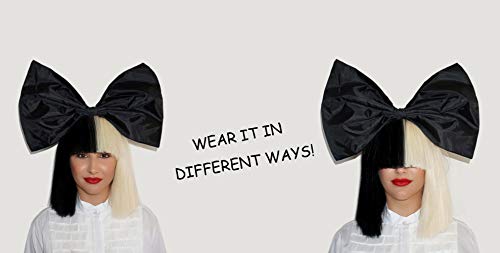 pureluca OFFICIALLY LICENSED Sia Costume Cosplay Wig Half Blonde Black 2 Tone Color Short Straight Bob Wig Synthetic Full Wigs with Big Bow Sia Style Wigs for Women Girls