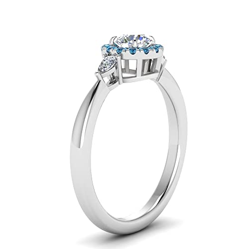 Image of Sterling Silver Sapphire & CZ Diamond Halo Engagement Ring with Pear Accent, Round Shape, Wedding & Everyday Jewelry for Women, US Sizes 4-12