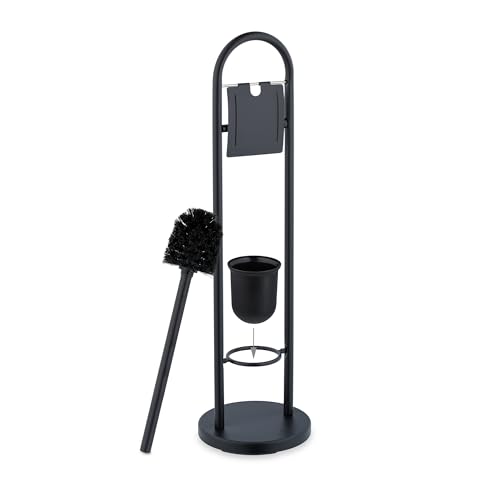 Image of Relaxdays Toilet Brush Holder Stainless Steel H x D 79 x 22 cm Black
