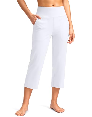 SANTINY Capri Pants for Women High Waisted Workout Yoga Capris Leggings Straight Leg Athletic Cropped Pants with Pockets (A White_L)