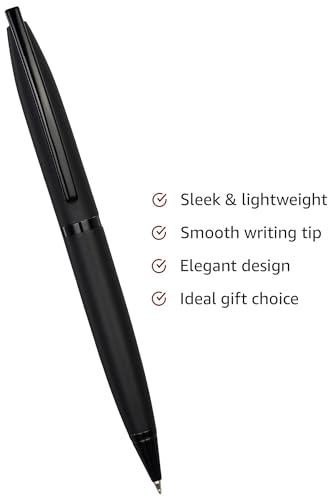 Image of amazon basics Elegant Ballpoint Pen with Classy Stainless Steel Body (Vintage Black, Blue Ink)