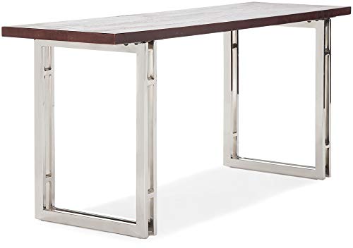 Finch Highline Stainless Steel Metal Bench Contemporary Modern Living Room Furniture Entryway Shoe Console Industrial Polished Silver Legs, Dark Walnut Brown #TOP7