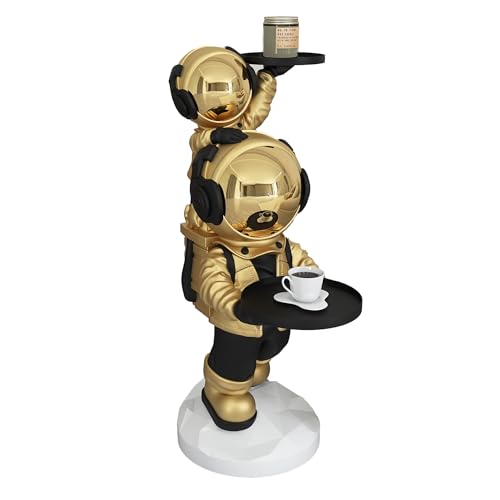 Figura grande de astronauta dorado con bandejas decorativas