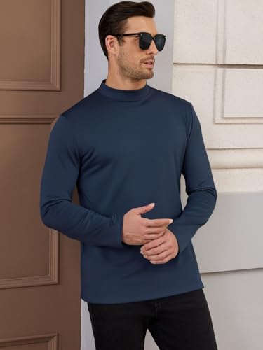 Men's Casual Cotton Mock Turtleneck Long Sleeve T-Shirts Solid Pullover Basic Lightweight Tee Tops3