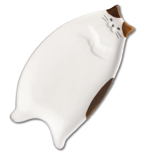 Spoon Rest for Stove Top [ Designed in Japan ] Cute Ceramic Spoon Rest/Holder for Kitchen Counter (calico cat)