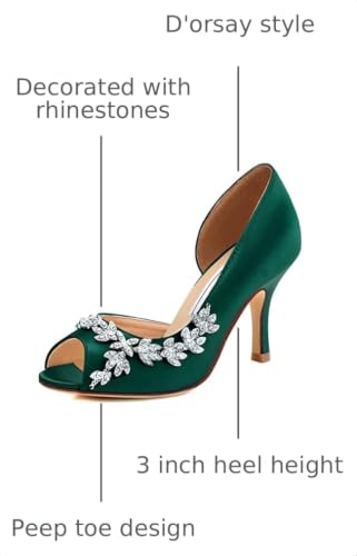 Image of ELEGANTPARK Peep Toe Heels for Women, Satin Rhinestones Dress Wedding Shoes | 3.5 Inch High Heel, Sparkly Pumps for Bride, Wedding Guest, Bridesmaid, Reception, Evening Party, Prom, Formal Event