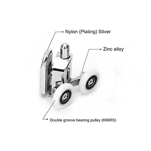 Ruimou 4Pcs Shower Door Double Wheels 23mm Diameter (Zinc Alloy+ABS) for Bathroom Bearing Pulleys/Runners Top/Bottom Replacement Parts (Lower Wheel -23mm-4Pcs) - Image 3