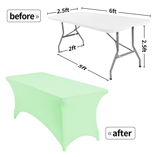 Image of Peomeise 6FT Spandex Table Cover Rectangular Stretch Spandex Tablecloth (Mint,6FT)
