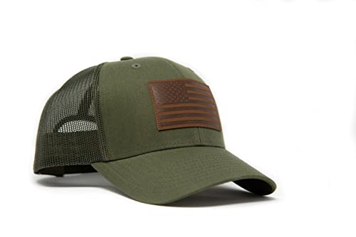 Image of 13 STRIPES American Flag Hat - Leather Patch Mesh Back Snapback Hat for Men & Women USA Flag Trucker Hat, Casual Unisex Hat