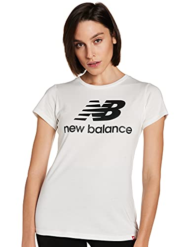 New Balance Essentials Stacked Logo T-Shirt, Blanco/Negro, S Womens