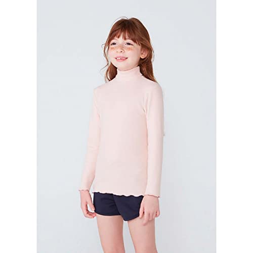 Blusa Básica Infantil Menina Manga Longa Com Gola Alta Em Ribana Rosa 010