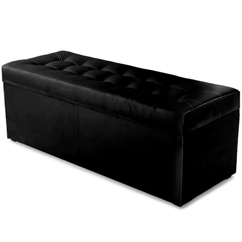 MG Design Puf con almacenaje 45 × 120 cm Negro – Banco tapizado con baúl Interno, Asiento Suave, Estructura de Madera hasta 300 kg, sin Montaje, fácil de Limpiar