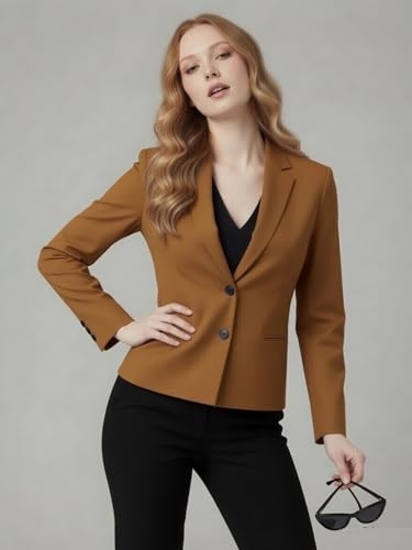 Image of ROCKSY Formal, Smart Casual Blazer for Women, Regular Fit Stylish Blazer for Women (in, Alpha, 2XL, Regular, Yellow)