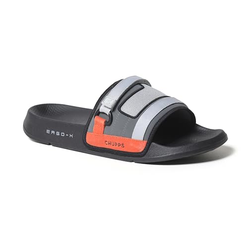 Image of CHUPPS Element Grey & Black Drift Orthopedic Slippers | Soft Footpharma Footbed | Breathable Ventilation Holes | Lightweight Flip Flops | Anti-Skid Chappals for Everyday For Mens