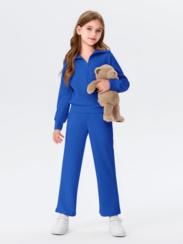 Image of Haloumoning Girls 2 Piece Outfits Sweatsuit Half Zip Long Sleeve Sweatshirts Sweatpants Tracksuit Sets 5-14 years