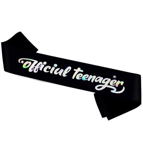 Official Teenager Sash, Teen 13th Birthday Gifts Party Supplies, It's My 13th Birthday Sash,Black with Laser Print