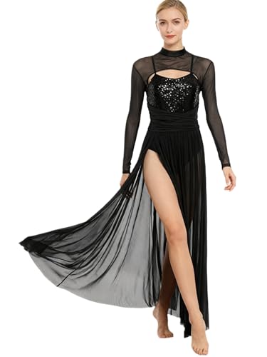 Robe danse lyrique et contemporaine à paillettes avec body intégré pour femme