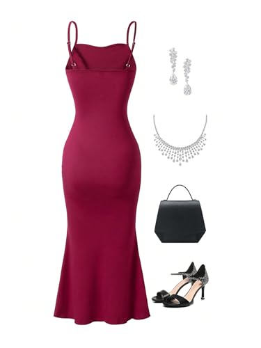 Milumia Girl's Ruched Spaghetti Strap Dress Solid Basic Fishtail Long Dresses2