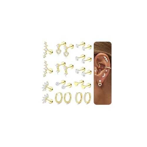 Jstyle 11ペア ピアス セット レディース ゴールド シルバー 組み合わせ スタッドピアス 花 フープ リング 複数 小さめ ジルコニア アレルギー対応 ステンレス 軟骨 女性 ジュエリー