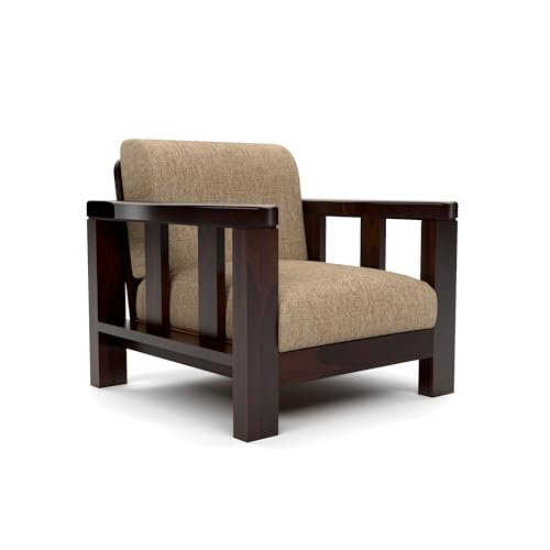 Image of Sheesham Wood Single Sofa Chair | Premium Single Seater Sofa for Living Room, Bedroom & Office | Elegant Home Furniture Single Person Wooden Sofa (Evans Walnut, 1 Seater)