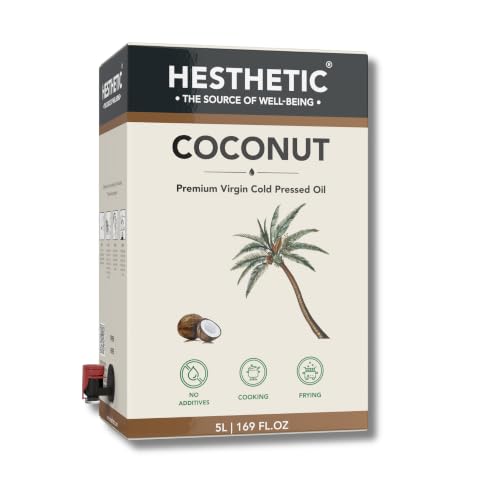 Image of HESTHETIC Cold Pressed Virgin Coconut Oil 5L Bag-in-Box | Pure Nariyal Tel (VCO) | Unrefined Food-Grade Coconut Oil for Cooking, Baking & Kerala Cuisine