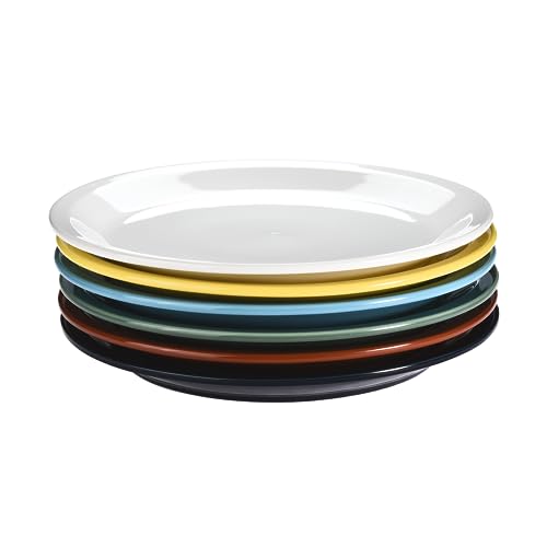 Bruntmor Ceramic Pasta Premium Colorful Stoneware Salad Plates- Simple but Modern Dinnerware - Easy To Clean - Space Saving Design - Perfect for Serving Salads, Pasta - Assorted Colors - Set of 6