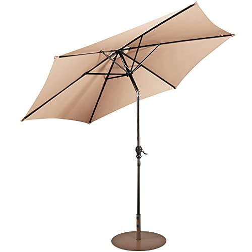 Giantex Patio Umbrella With Base Stand, 10Ft Market Umbrella With 59 Lbs Heavy-Duty Round Umbrella Stand, 180G Polyester Fabric & 6 Sturdy Ribs, Sun Canopy Umbrella, Outdoor Umbrella With Base Included Heavy Duty (Beige) #TOP18