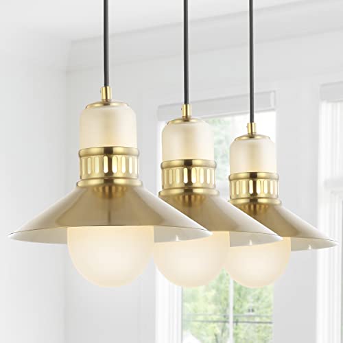 JONATHAN Y JYL6121A Colin 3-Light 35" Adjustable Iron/Glass Retro Hurricane Triple LED Pendant Contemporary Glam Mid-Century Dimmable Dining Room Living Room Kitchen Foyer Bedroom Hallway